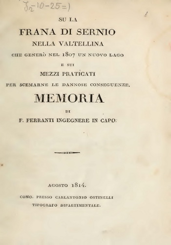Su la frana di Sernio che generò nel 1807 un nuovo lago